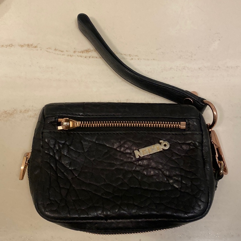 Alexander Wang Black Fumo Queen Leather Wristlet Wallet rose gold hardware